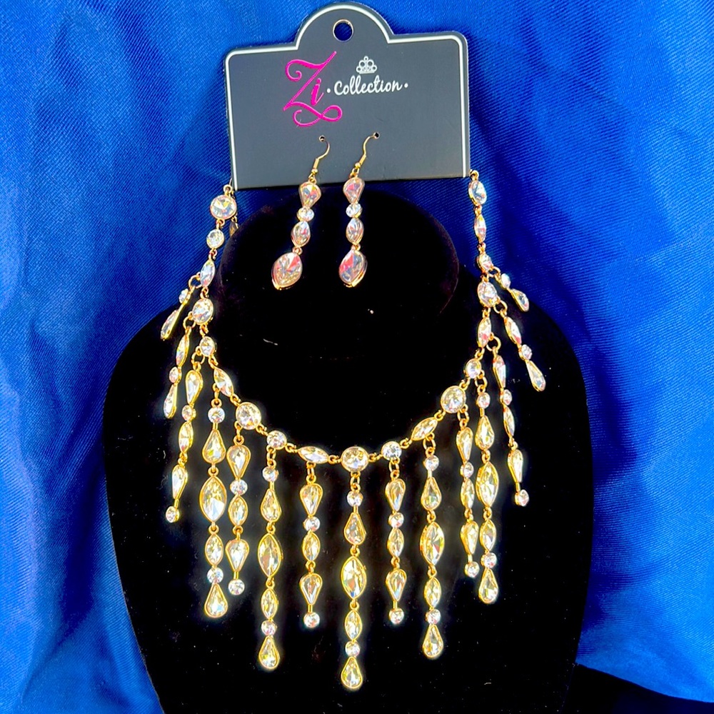 Zi Collection gold and rhinestone teardrop necklace
